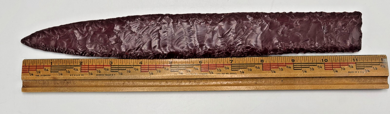 Modern Hand Knapped 11" Red Mahogany Obsidian Spear Point Dagger Tool