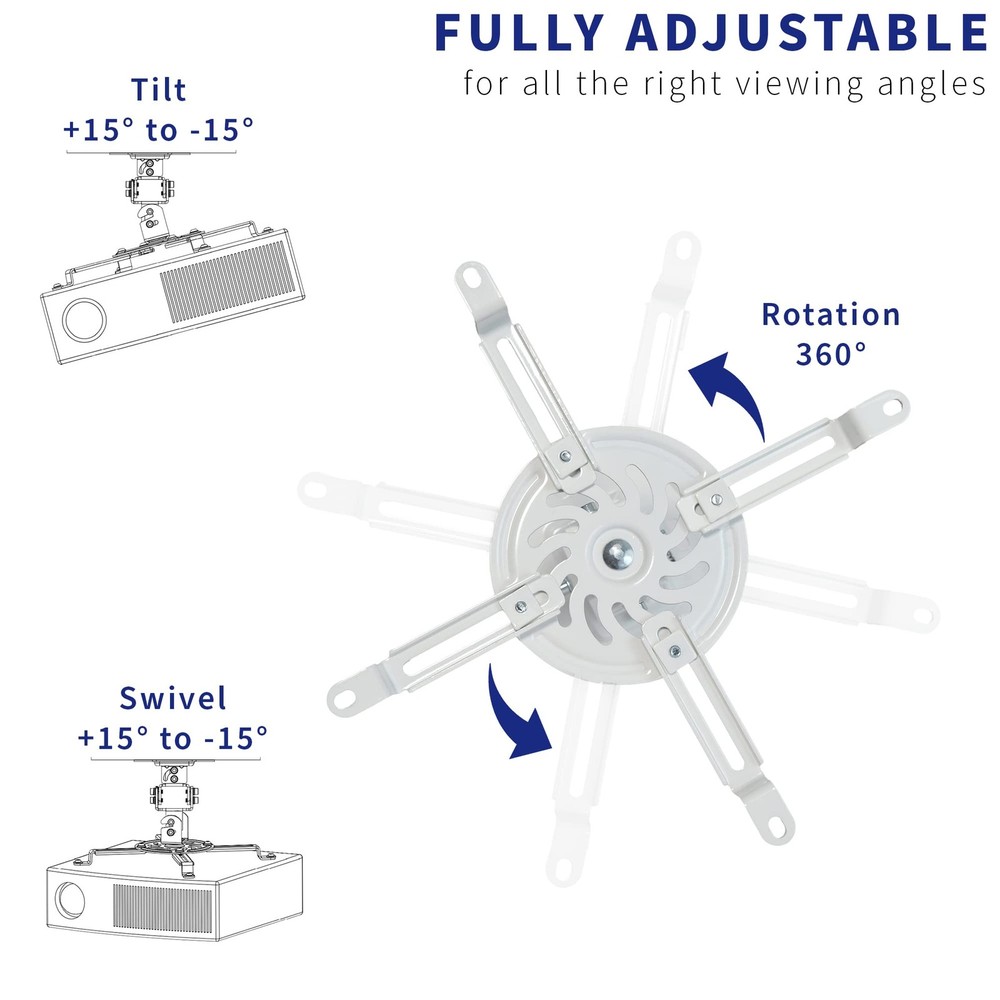 VIVO Universal Adjustable Ceiling Projector, 6" max extension, White