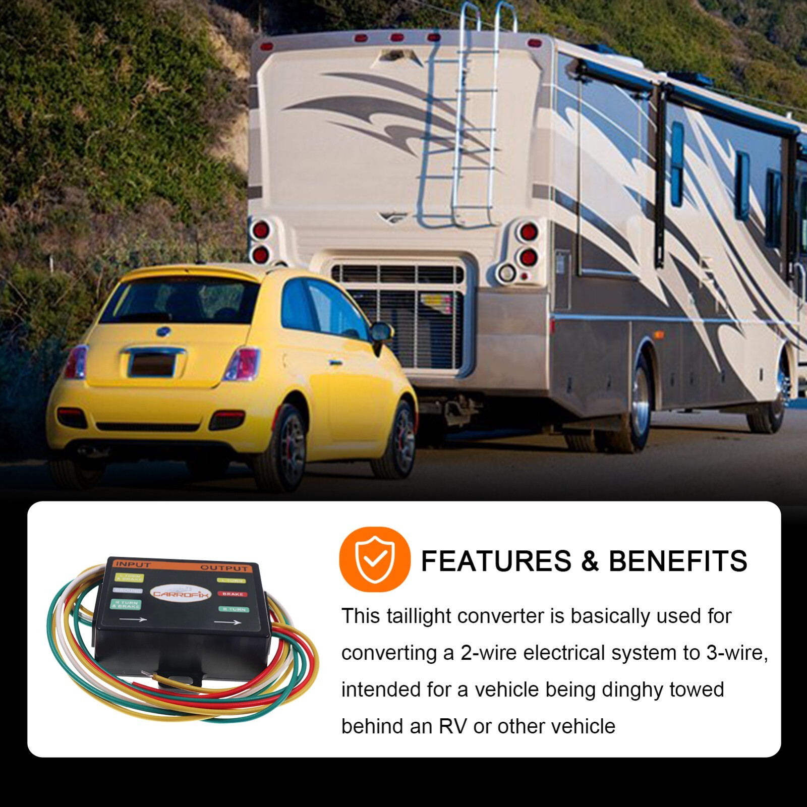 LED Compatible 2 Wire to 3 Wire Tail Light Converter for RV Flat Towing Trailer