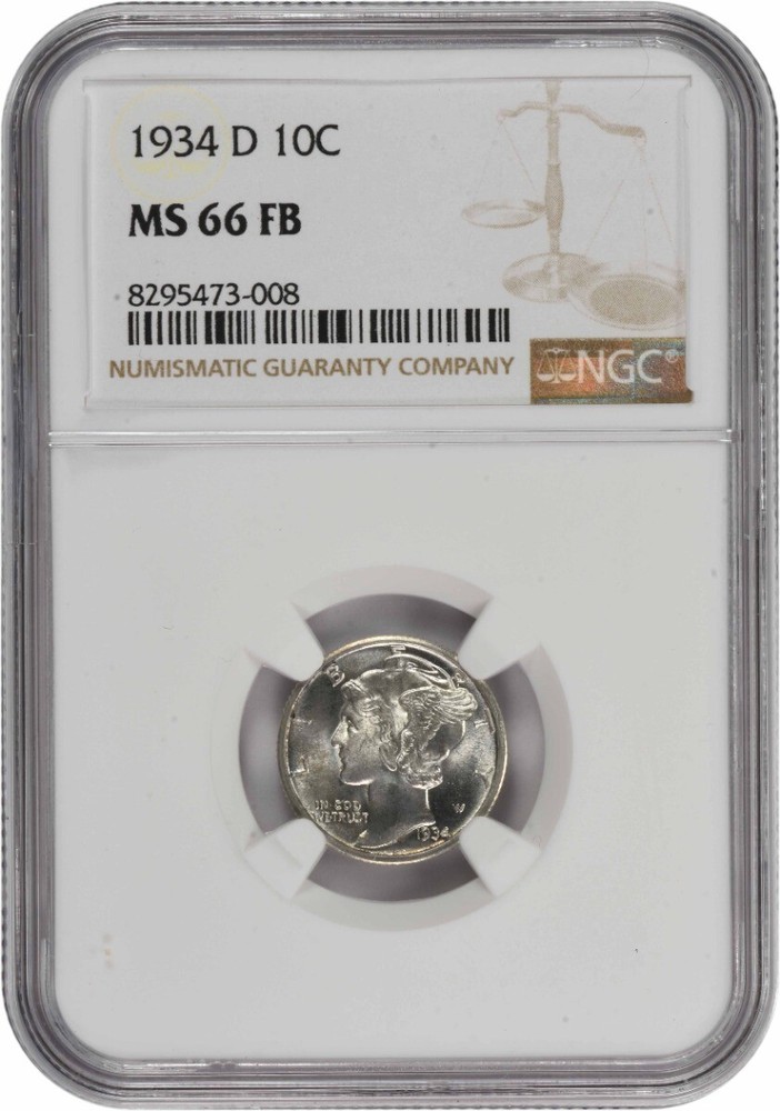 1934-D Mercury Silver Dime MS66FB NGC