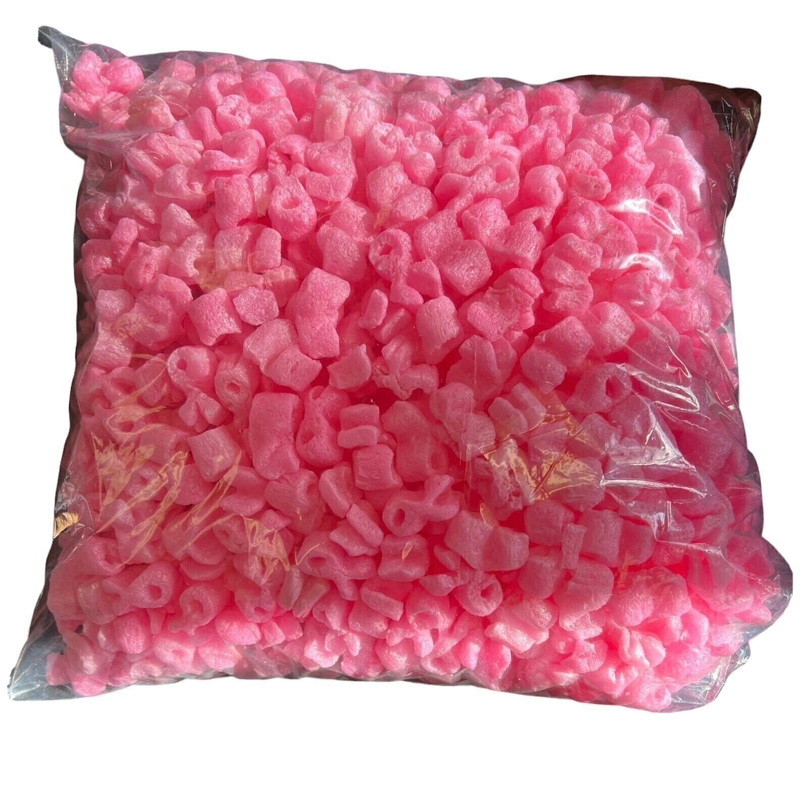 FunPak Packing Peanuts Pink Ribbon Shape MiniPack .6 cu ft Biodegradable