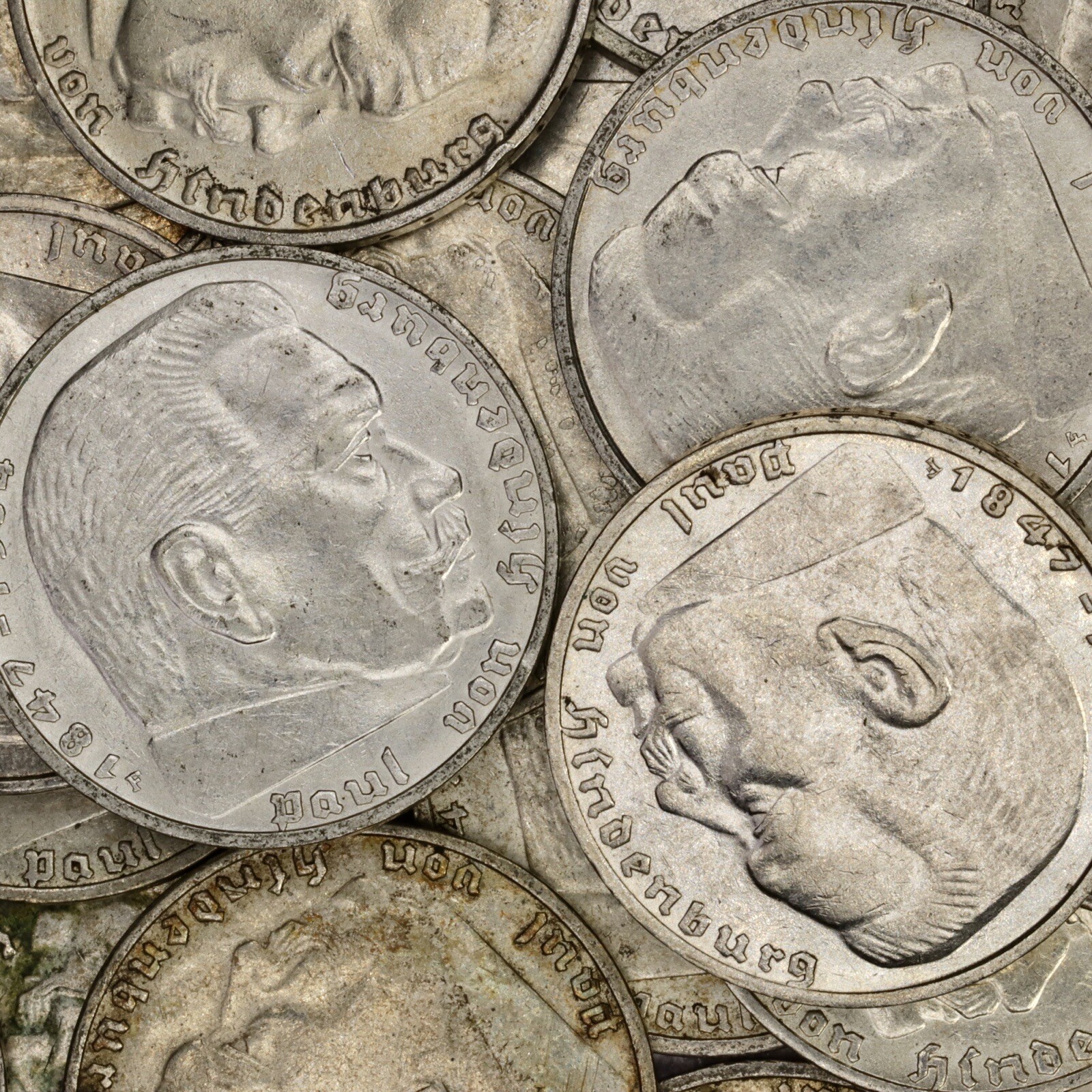 Third Reich WW2 German 2 Reichsmark Hindenburg Silver Coin