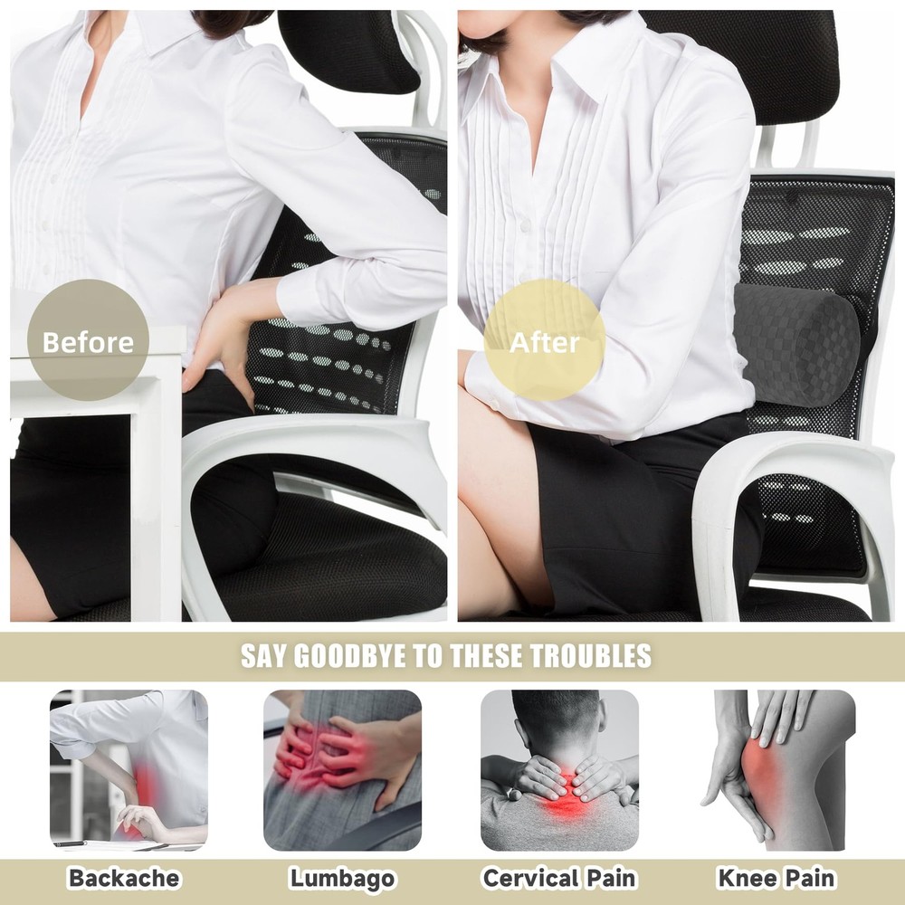 Lumbar Roll Pillow for Lower Back, Support Long-15*4.3'', Dark Grey