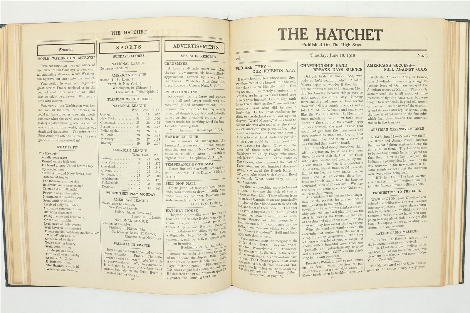 USS George Washington "The Hatchet" 1919 WWI Newsletter History Book