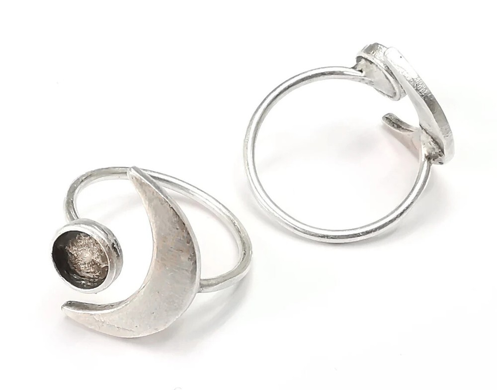 Crescent Moon Silver Ring Blank Base Bezel Settings Cabochon Mountings G27643