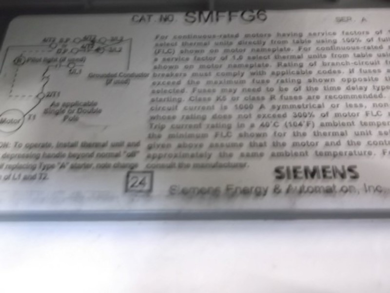 SIEMENS SMFFG6 TOGGLE SWITCH ENCLOSURE STARTER NSNP