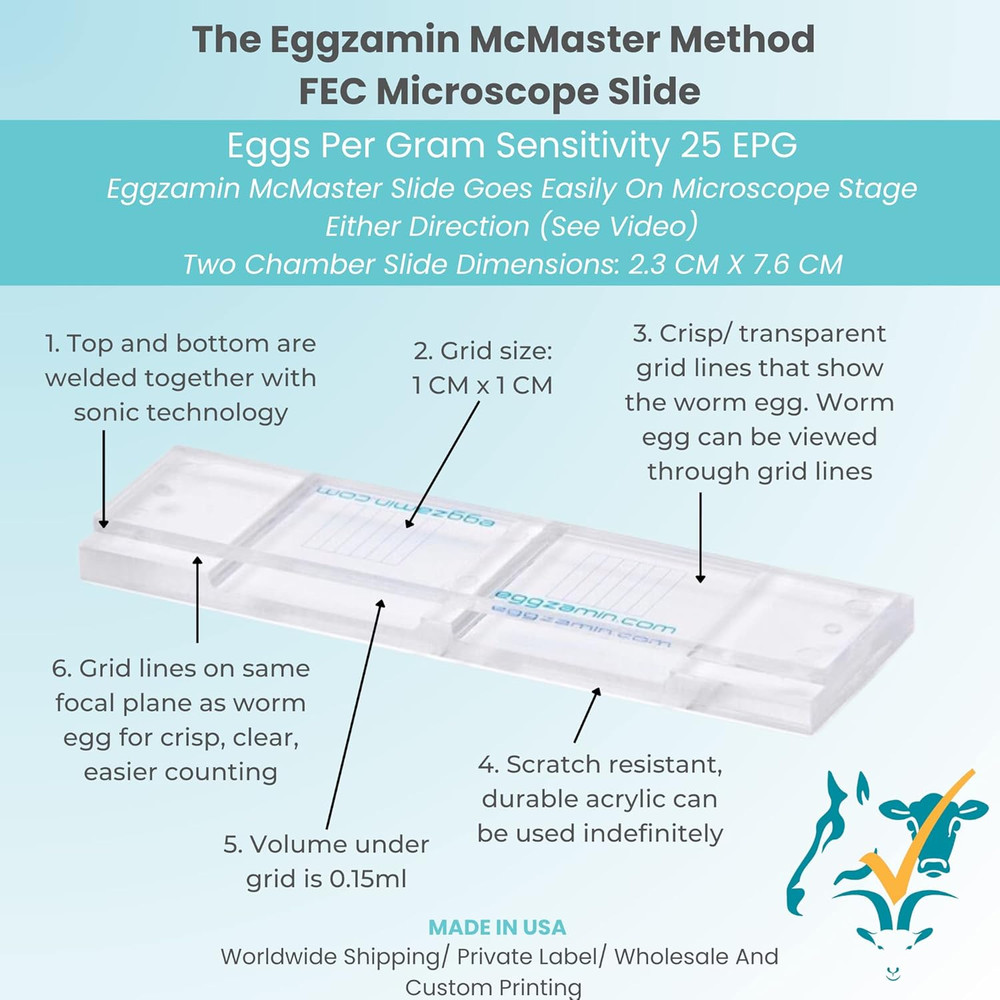 Mcmaster Method Microscope Slide - FEC (Fecal Egg Count) or Worm Count, Double C