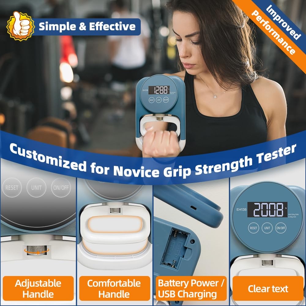 Grip Strength Tester Hand Dynamometer - Trainer Blue