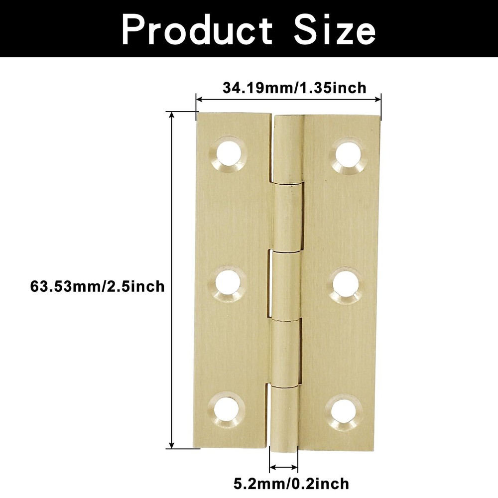 8 Pcs 2.5 Inch Mini Solid Brass Hinges，Brass Cabinet Hinges Small Box Hinges ...
