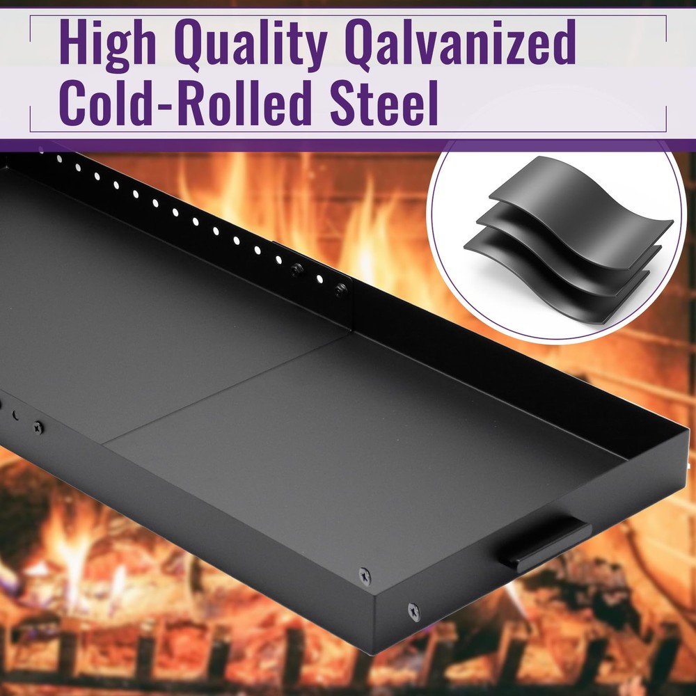 Fireplace Tray Ash Pan,Adjustable Black Ash Pan with Handles for Inside Firep...