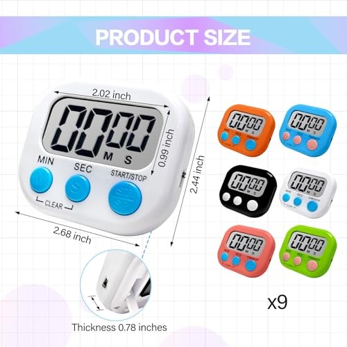 54 Pcs Kitchen Timer Bulk with Small Magnetic Backing Stand Digital Timers