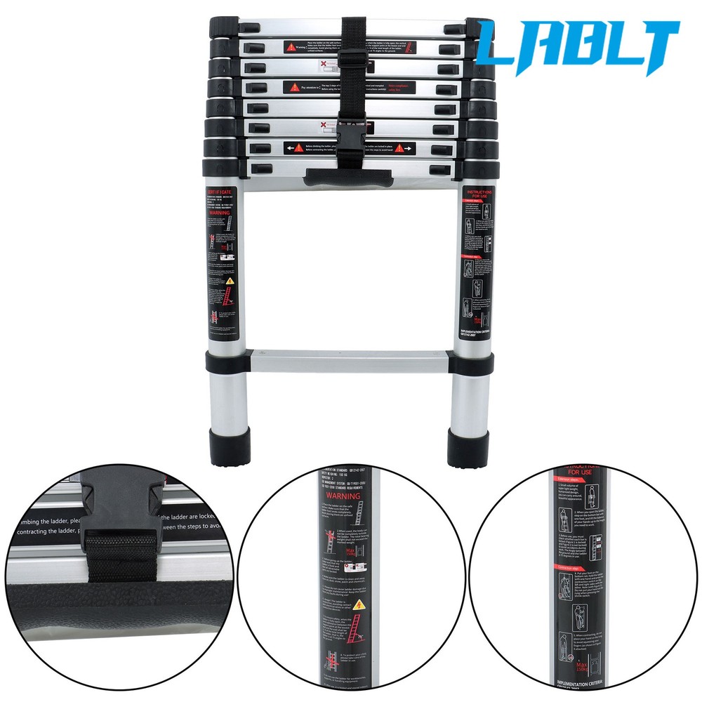 LABLT 8.5 FT Multi-Purpose Extension Ladders Collapsible Aluminum Telescoping