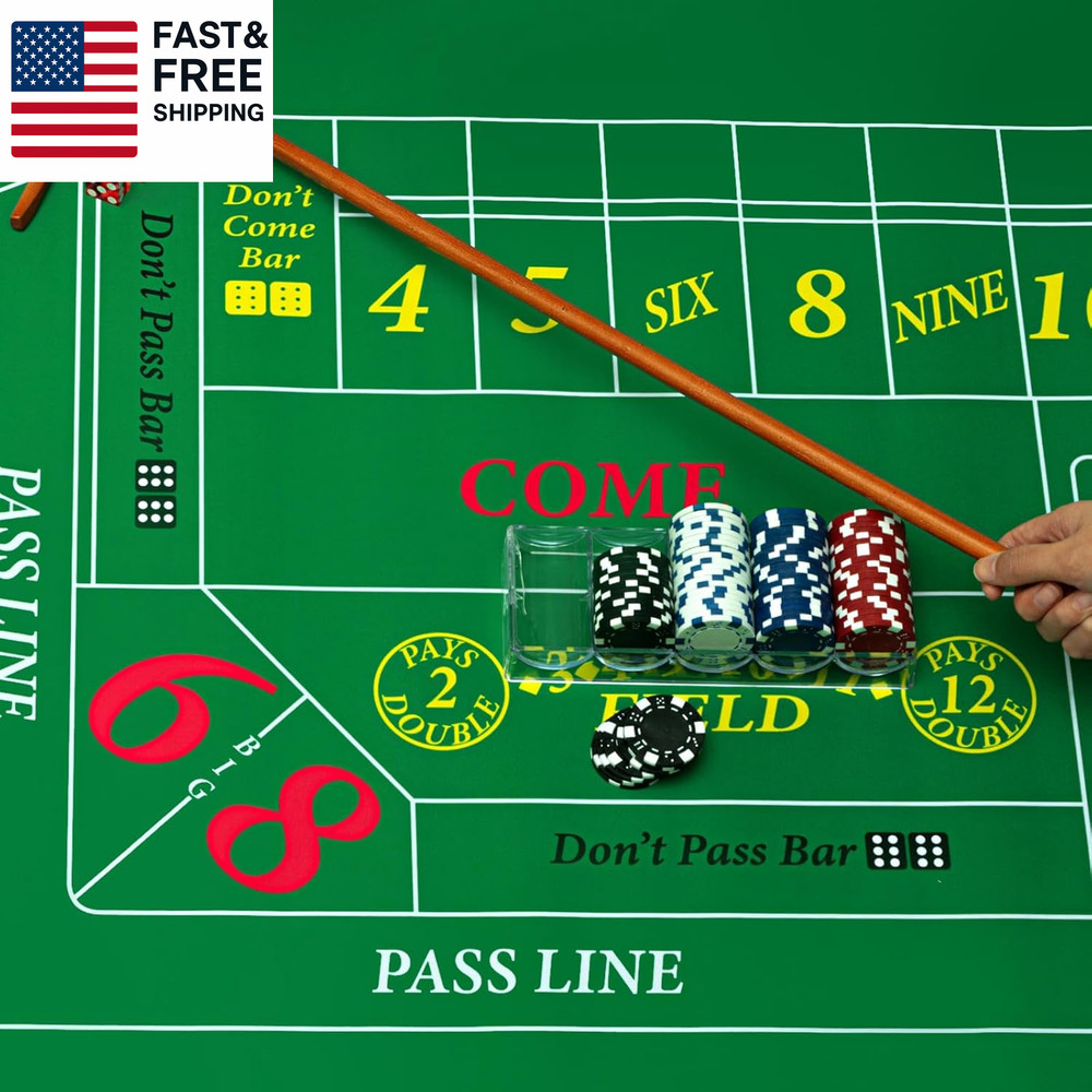 Craps Tabletop Game Set, Includes 35" X 70" Rubber Craps Tabletop Layout Mat, 36