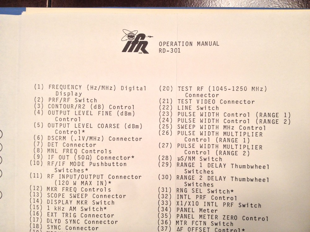 Factory Issued Original IFR RD-301 Radar Test Set Original Operators Guide