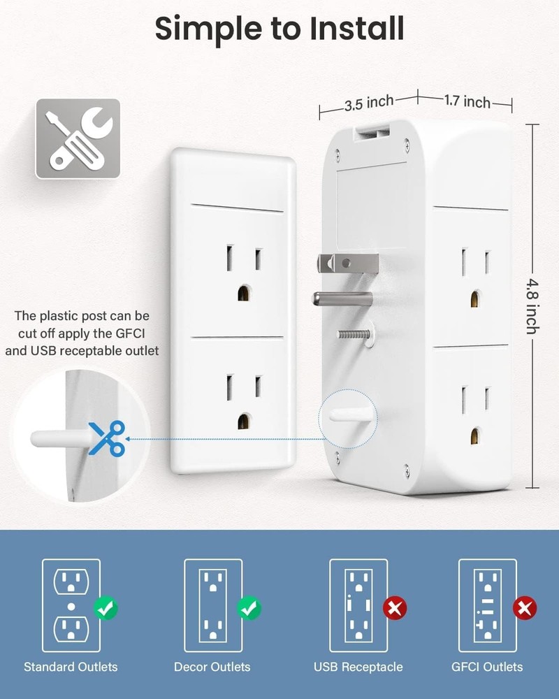 Wall Outlet Extender with Shelf and Night Light, Surge Protector, Wall Mount ...