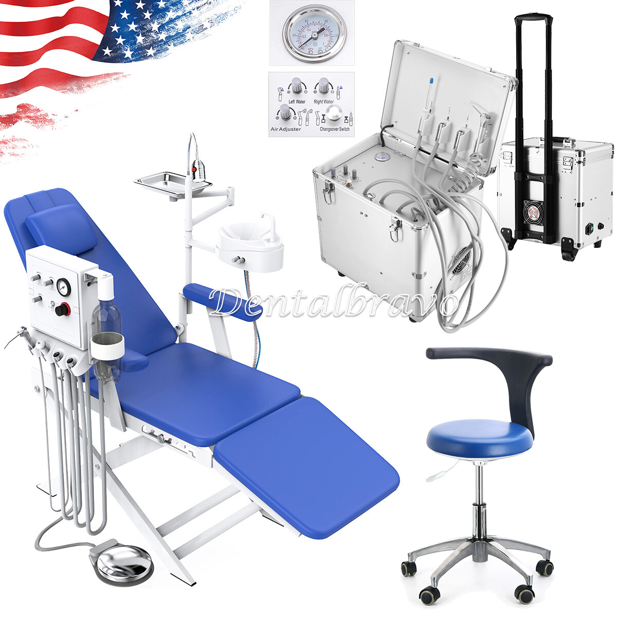 Portable Dental Delivery Unit Syringe Suction Air Compressor 4Hole /Chair /Stool