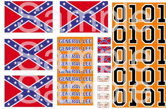 General Lee Decals 1:64 scale redline hot wheels 4 sets