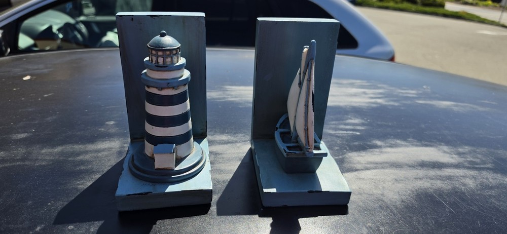 Blue Lighthouse & Sailboat Bookends