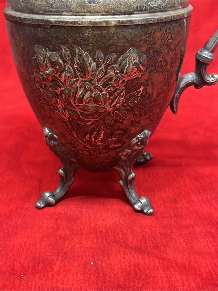 VINTAGE CHASED by SHERIDAN SILVER PLATED LIPPED ORNATE FOOTED PEDESTAL PITCHER