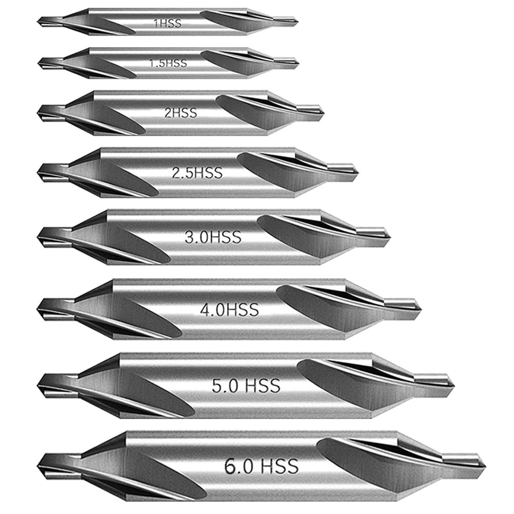 8 PCS Center Drill Bits Set, Countersink Tools for Lathe Metalworking 60 Degree