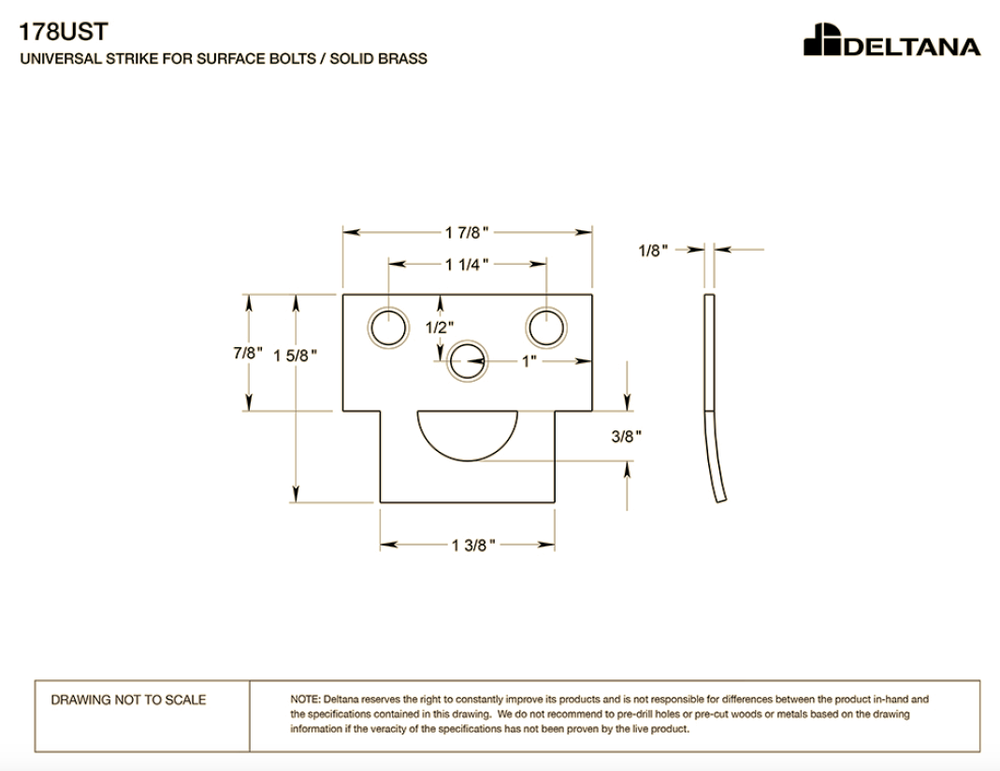 Universal Strike Plate for Use with Surface Bolts Solid Brass in 9 Variations