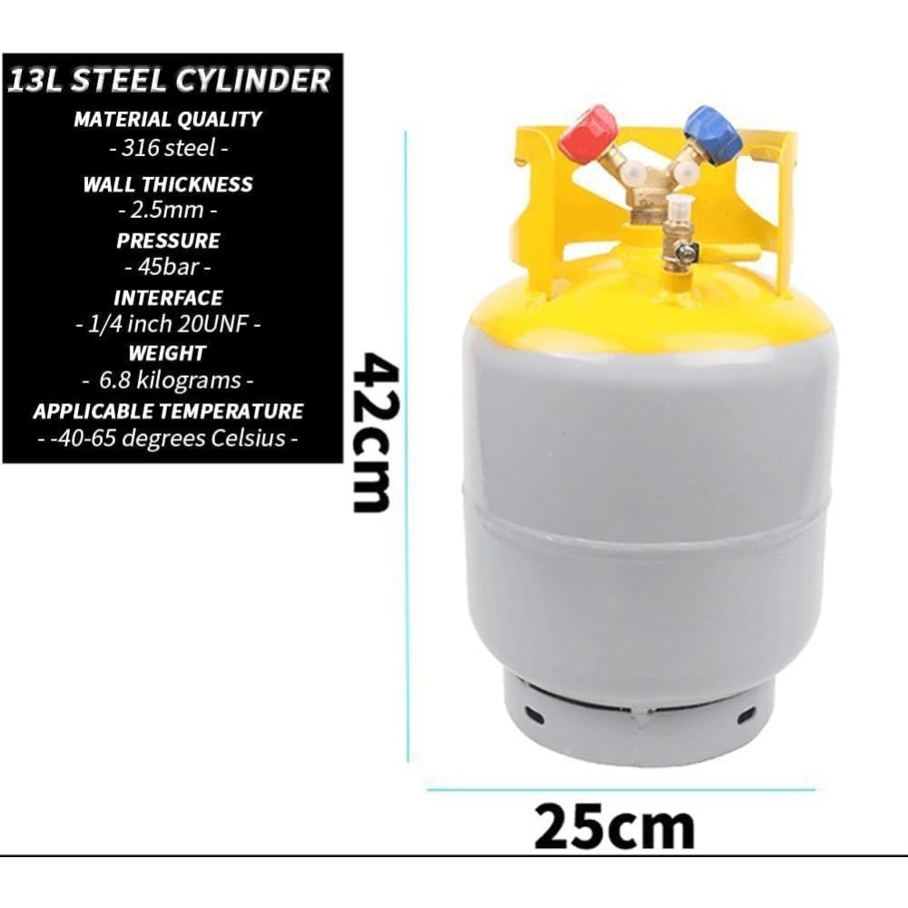 30LB HVAC Refrigerant Tank with Brass Valves & Knobs for AC Recovery