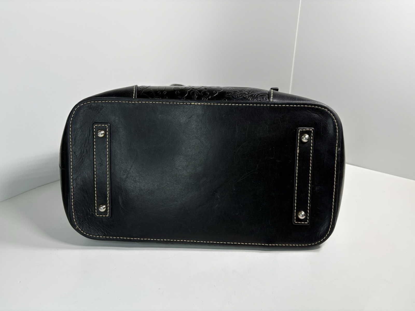 Dooney & Bourke Disney Black Embossed Leather Tote Bag Mickey Mouse Authentic