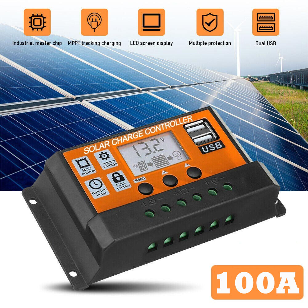 Solar Charge Controller PWM Adjustable Charging Controller 100A Battery