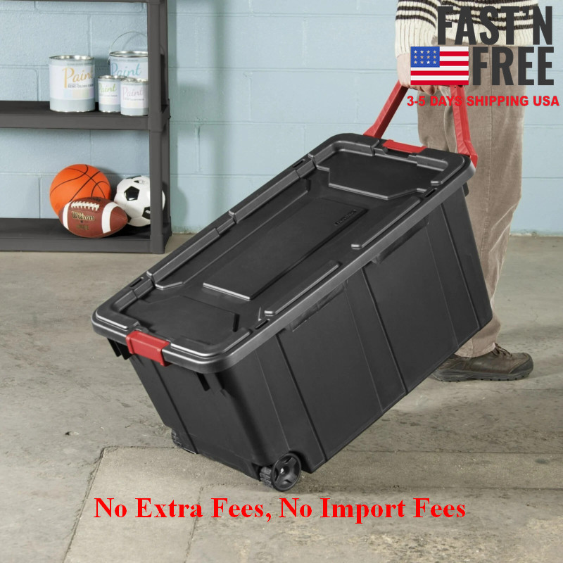 [US WAREHOUSE] 40 Gallon Wheeled Industrial Tote Plastic, Black, Set of 2, NEW