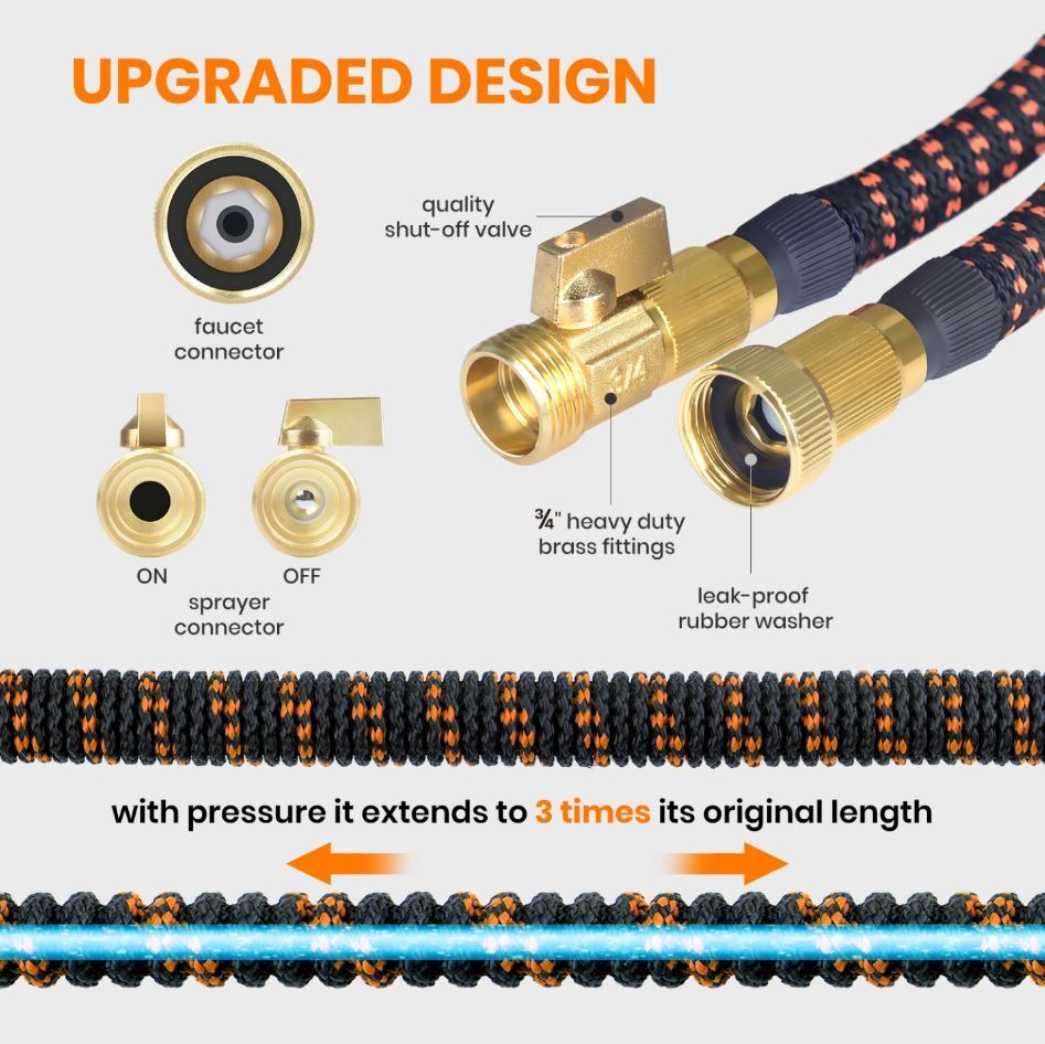 Durable Lightweight 3X Expandable Flexible Garden Water Hose 25/50/75/100/150ft