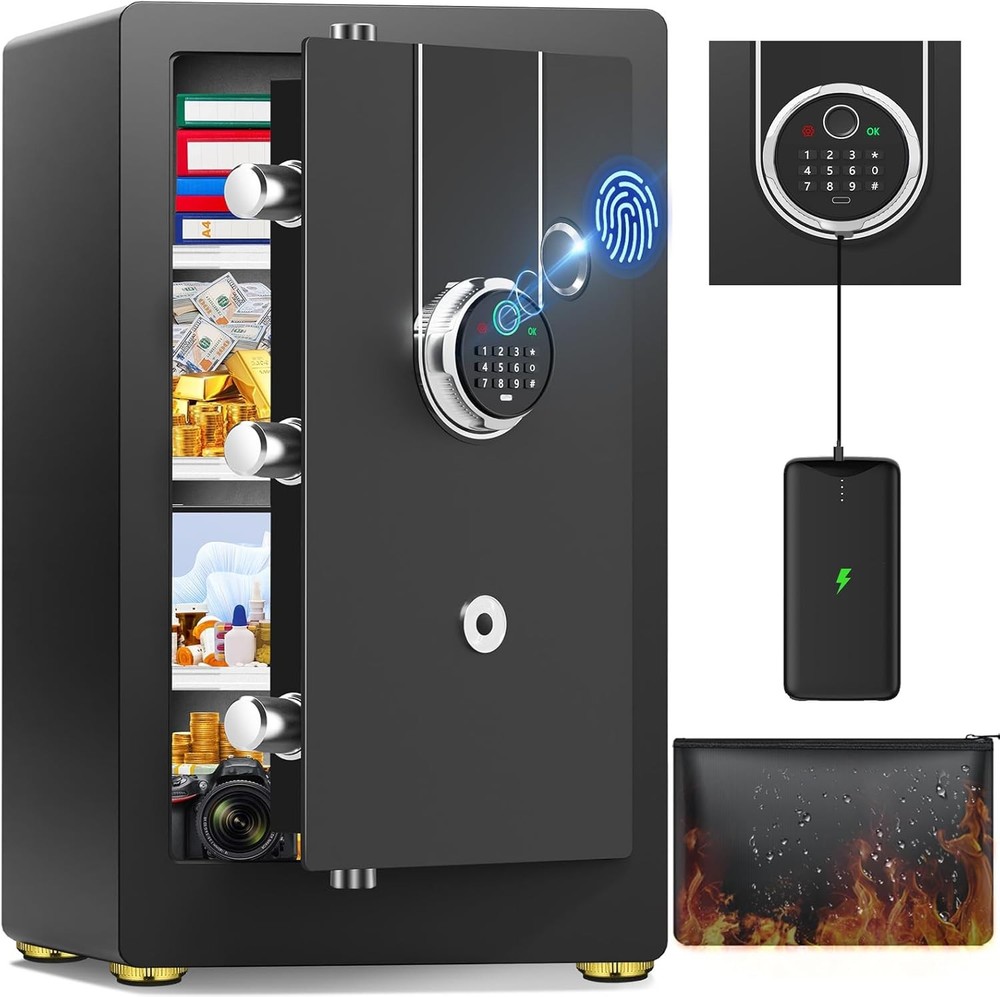 5.2 Cuft Biometric Safe Box with Fireproof Waterproof Bag Digital Security