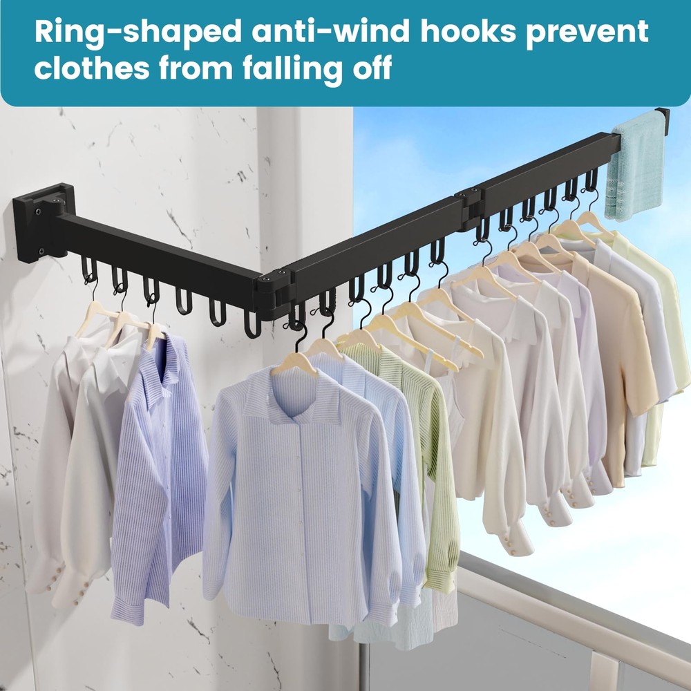 Wall Mounted Retractable Clothes Drying Rack Tri-Fold Laundry Drying Rack Hanger