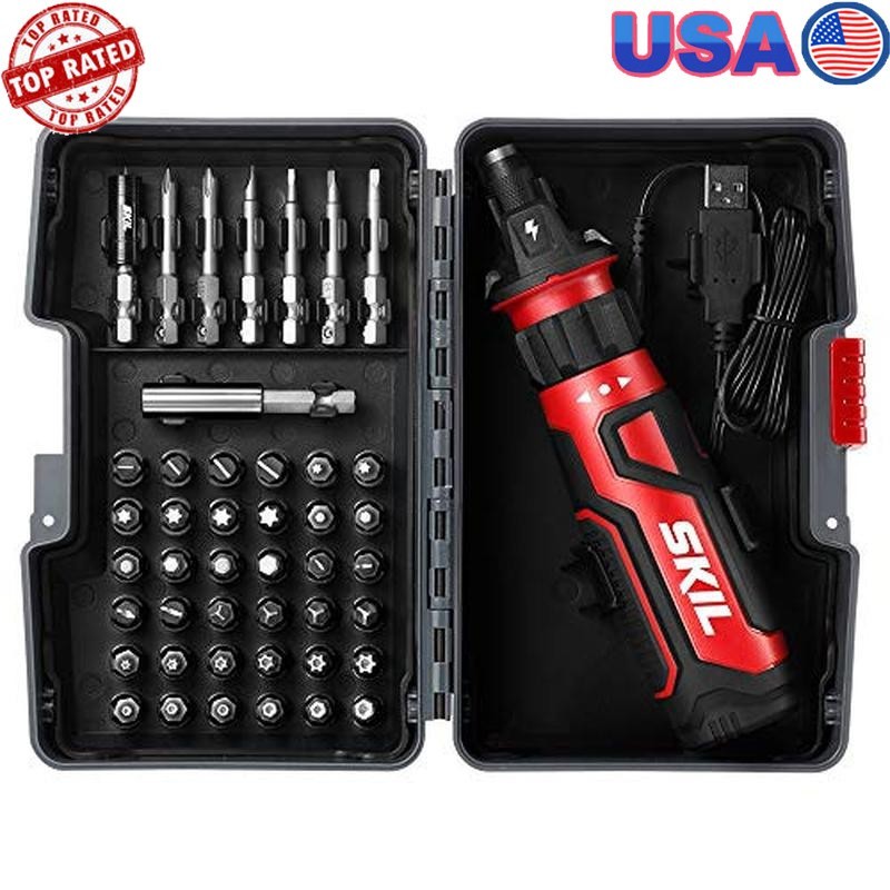 Cordless Screwdriver W/ Circuit Sensor Tech 45pcs Bit Set USB Charging SD561204