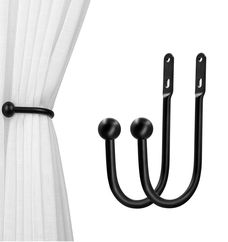 Drapery Holdbacks Wall Mount 2pcs Curtain Tieback Hooks Modern Black