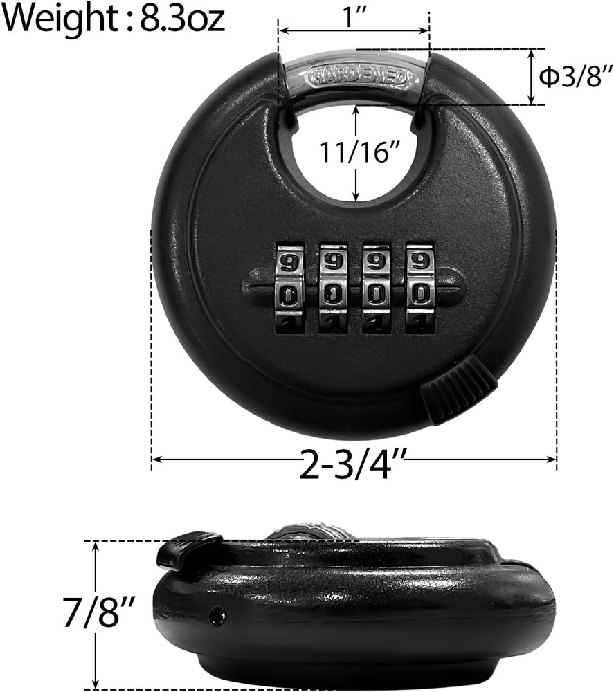 2Pack Combination Lock, 4 Digit Disc Padlock with Hardened Shackle, Weatherproof