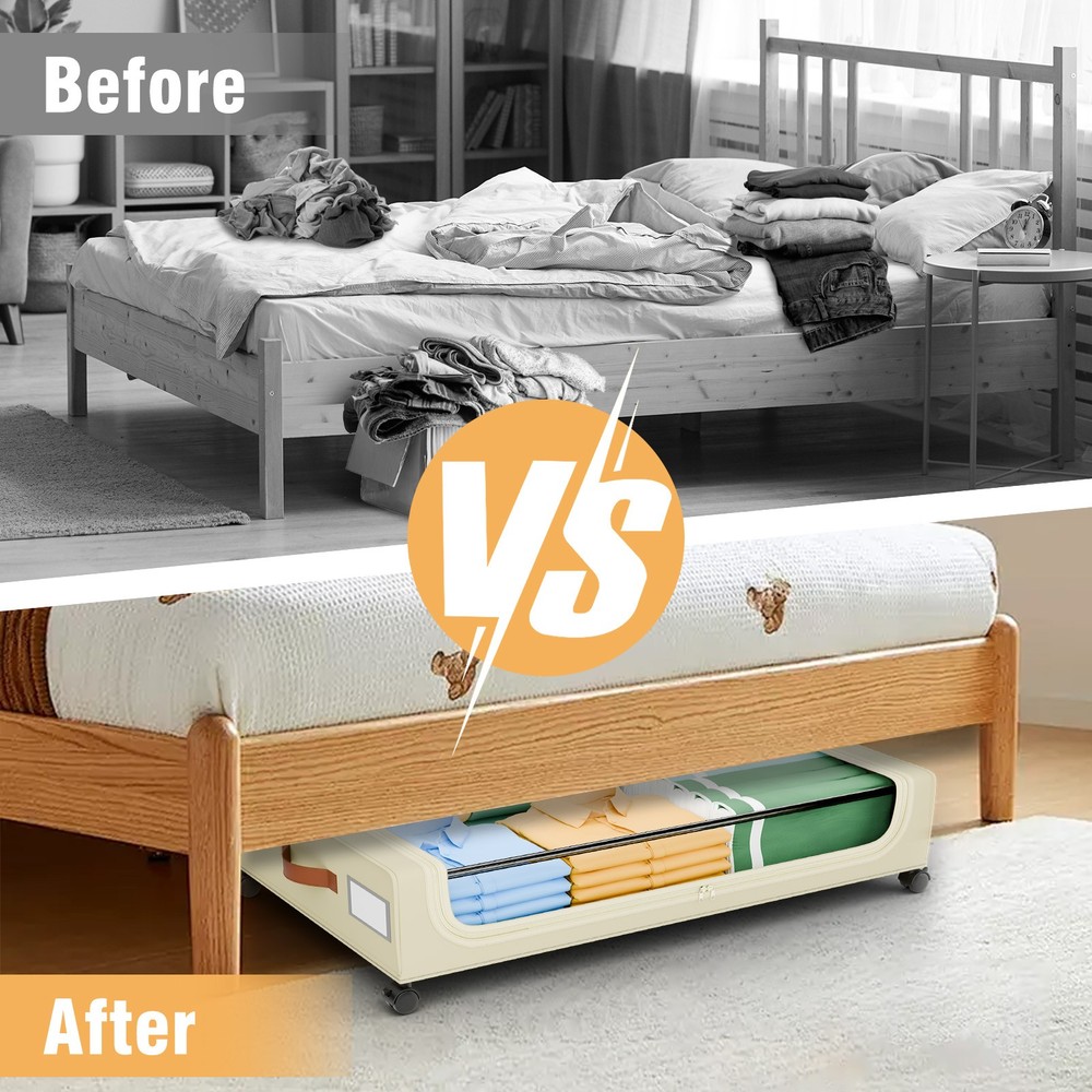 4-Pack Under Bed Storage Box with Wheels - Square Underbed Organizer