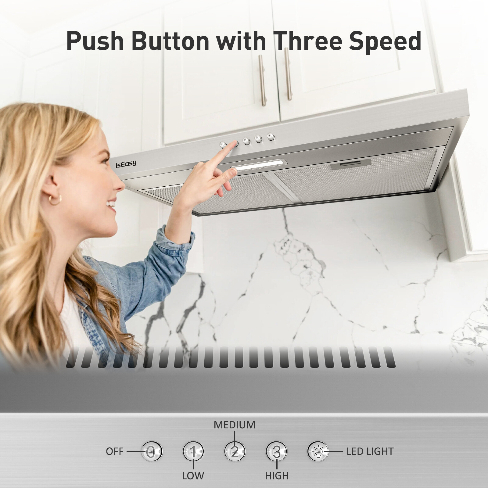 30 inch Ductless Range Hood Under Cabinet Hood Vent 3-Speed Stainless Steel USA