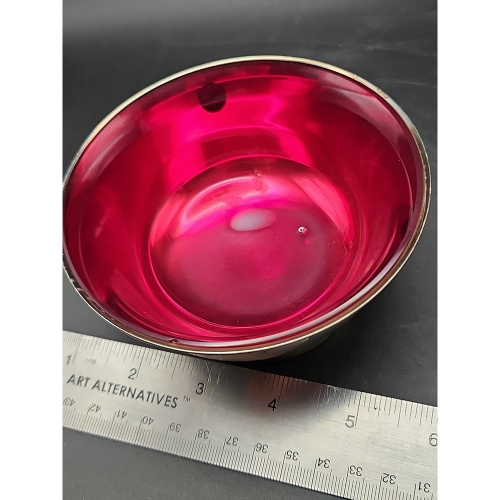 Vtg Gorham YC795 Silver Plated Bowl 4.5” Diameter With Ruby Red Glass Insert
