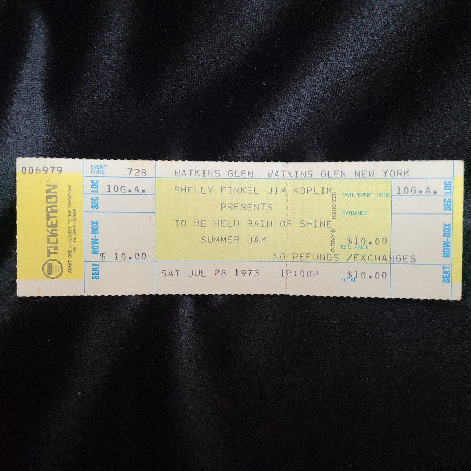 Watkins Glen Summer Jam 1973 Unused Ticket • Grateful Dead, Allman Bros, Band