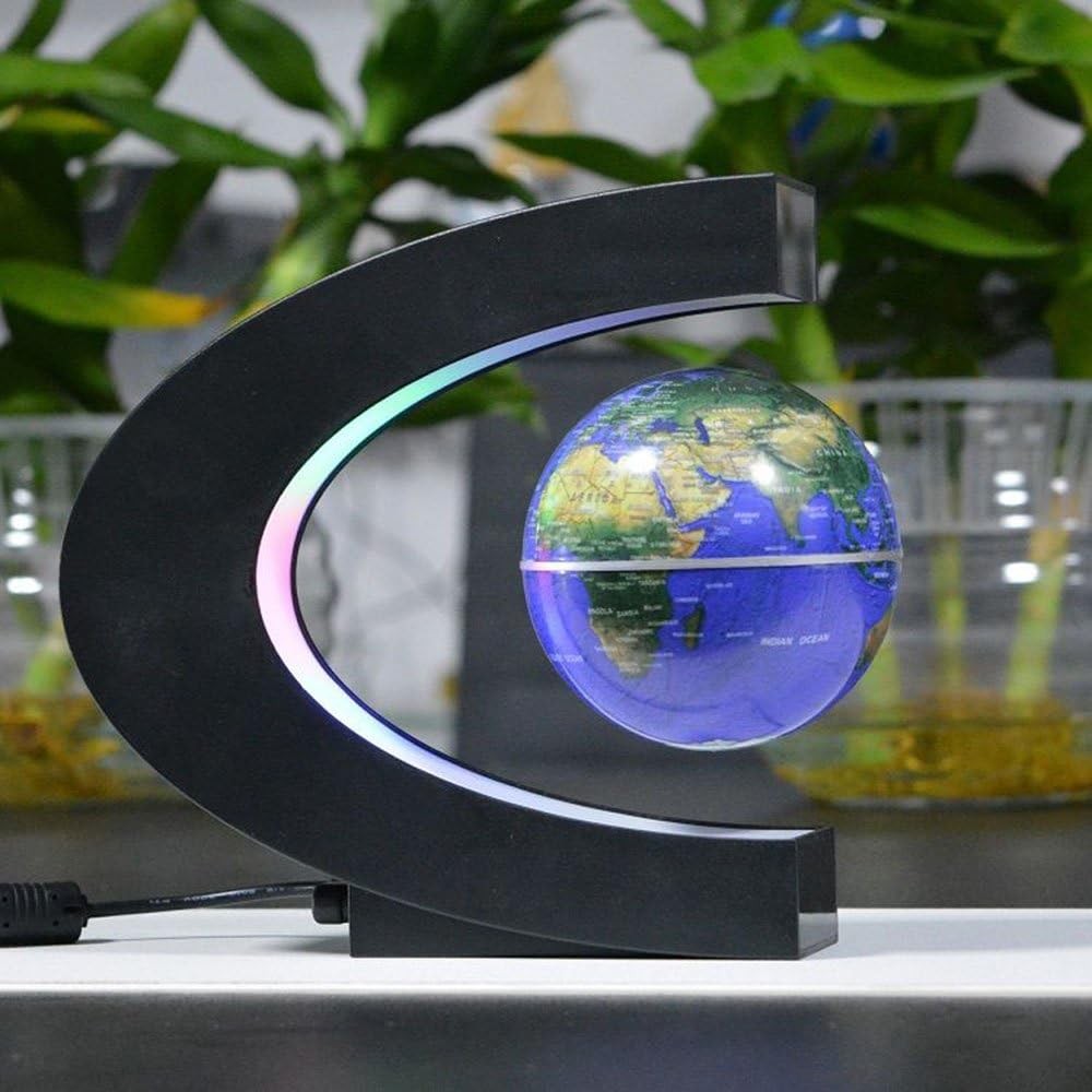 Floating Magnetic Levitation Globe LED Lights C Shape Desk World Map Blue Decor!
