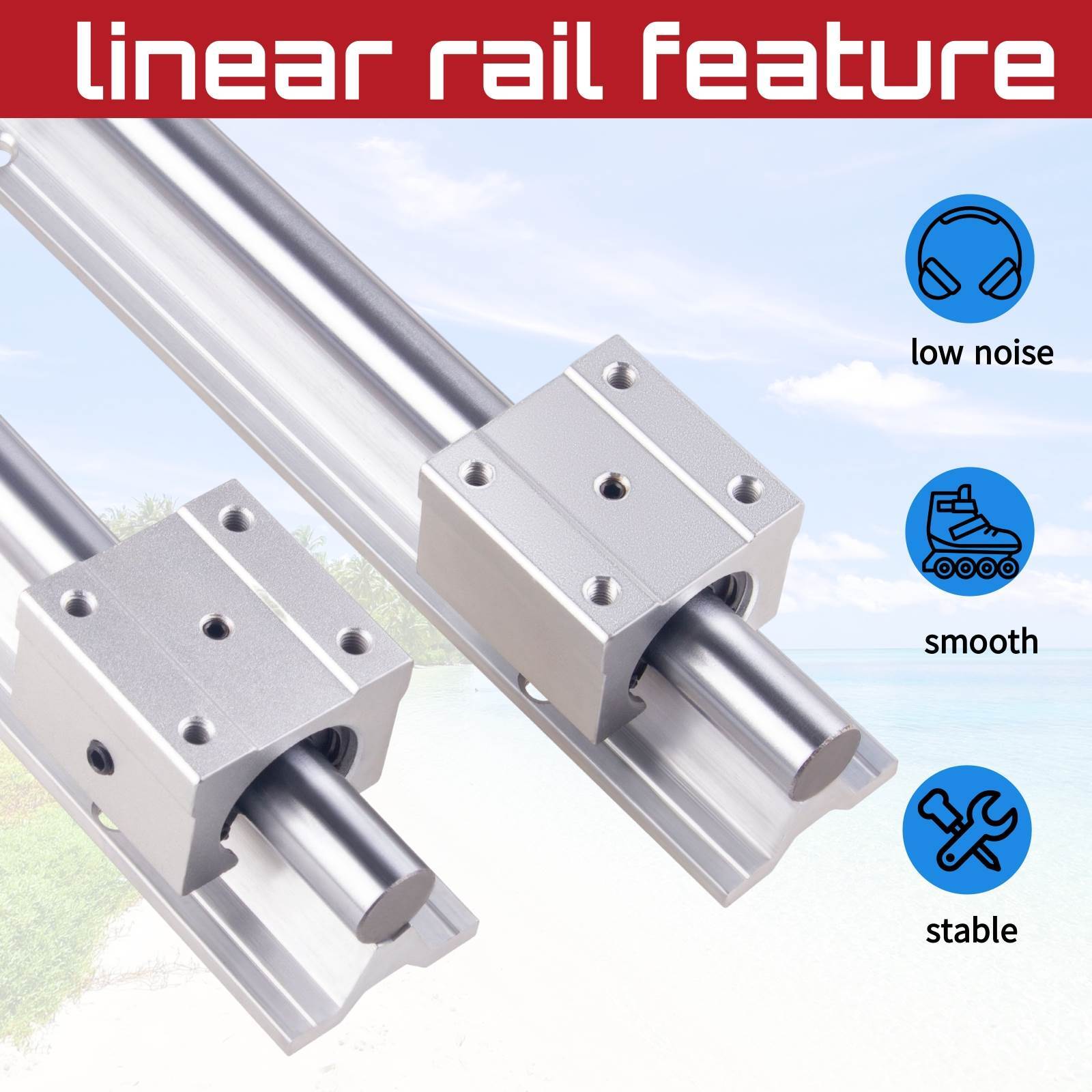 2PCS SBR20 200-2200mm Linear Rail Slide Guide Shaft 4x SBR20UU Bearing BLOCK CNC