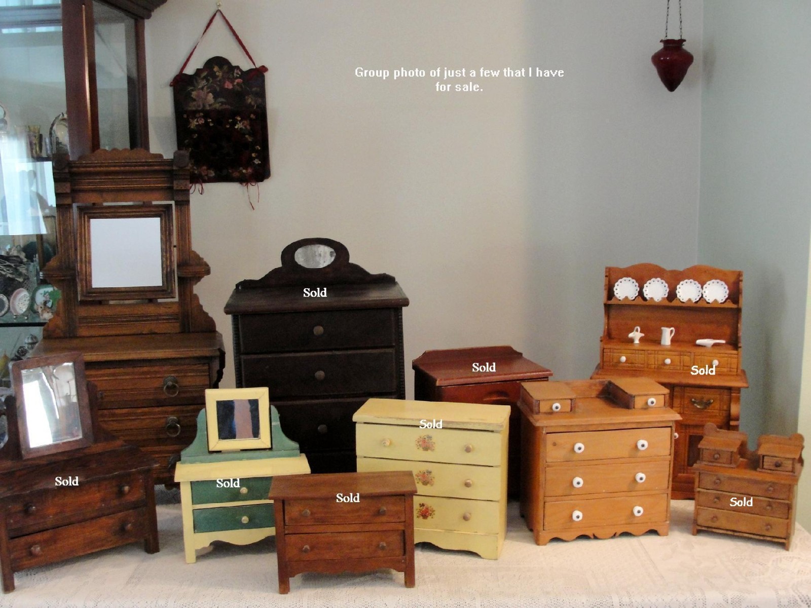 Antique Vtg Children's Toy Wood Furniture Salesmans Sample 2/3 Drawer Chest #8