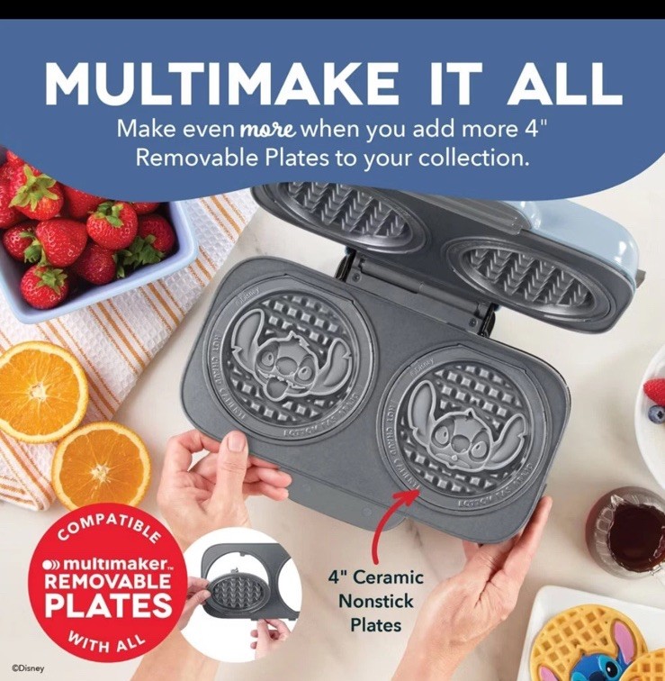 Disney Dash Stitch MultiMaker Double Waffle Maker System Stitch New