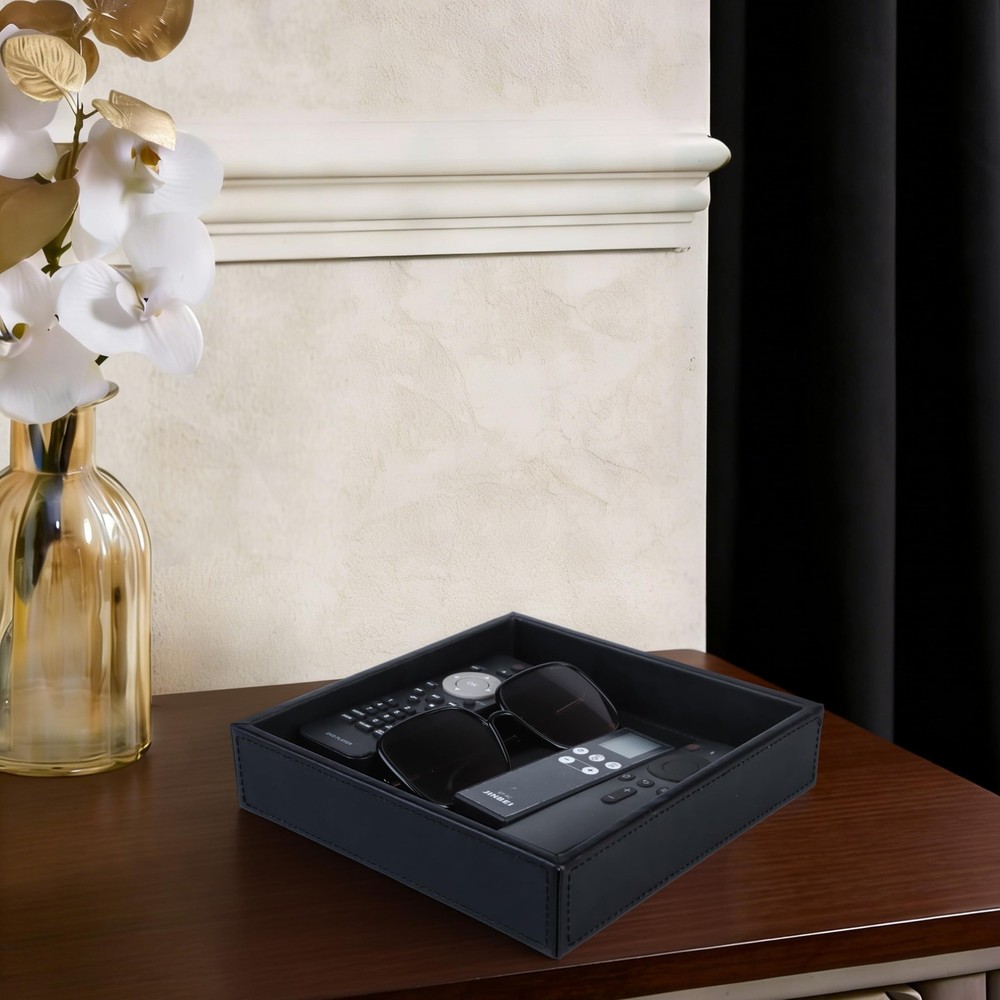 Faux Leather Vanity Tray, Elegant Desktop Storage Organizer, Decorative Catch...