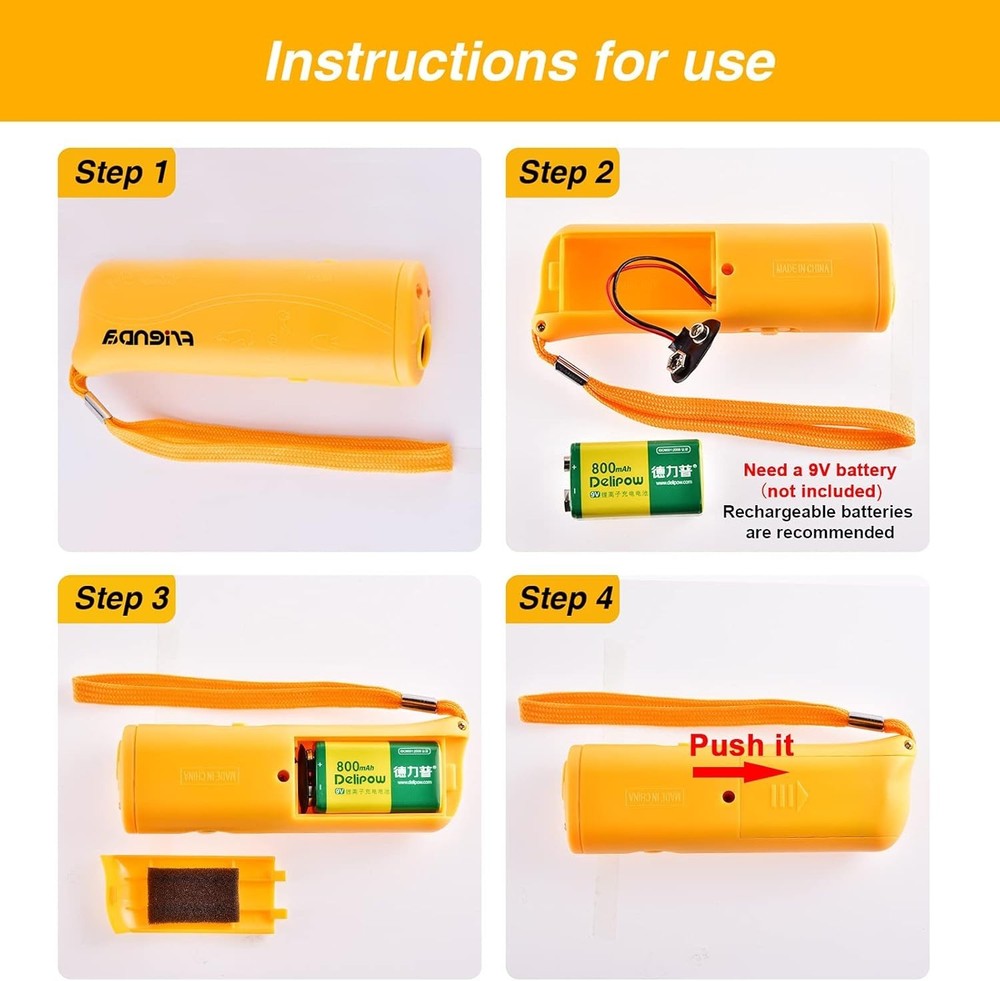 Pet-Friendly LED Ultrasonic Trainer - Handheld Barking Control Device (Yellow)