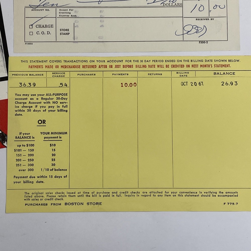 1967 Springfield, Ohio The Boston Store Receipt, Statement, Advertisements
