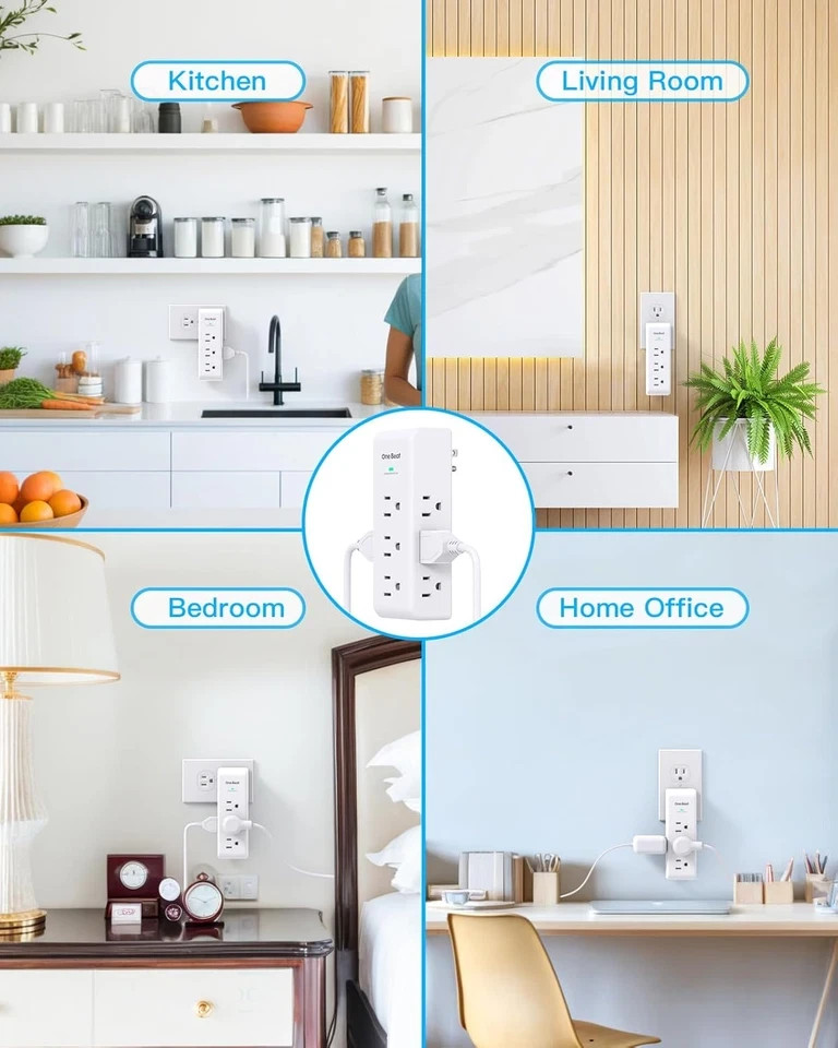 Surge Protector Outlet Extender with Rotating Plug, 9 AC Multi Plug Wall Outlet