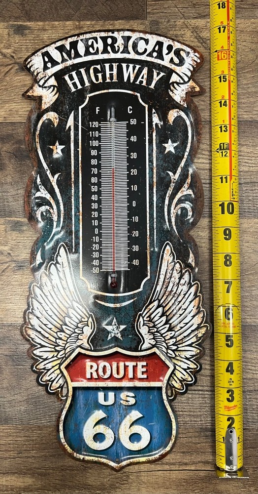 Route 66 Metal Thermometer 17" x 7"