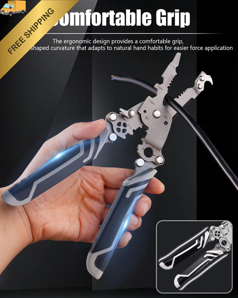 18 In 1 Foldable Ｗire Stripper Crimper, Multifunctional Folding Wire Black