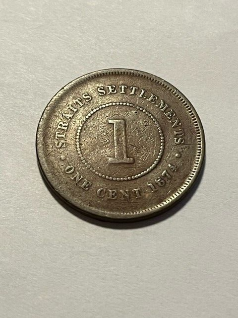 1874 Straits Settlements 1 Cent/Slider/ VG++ #13765